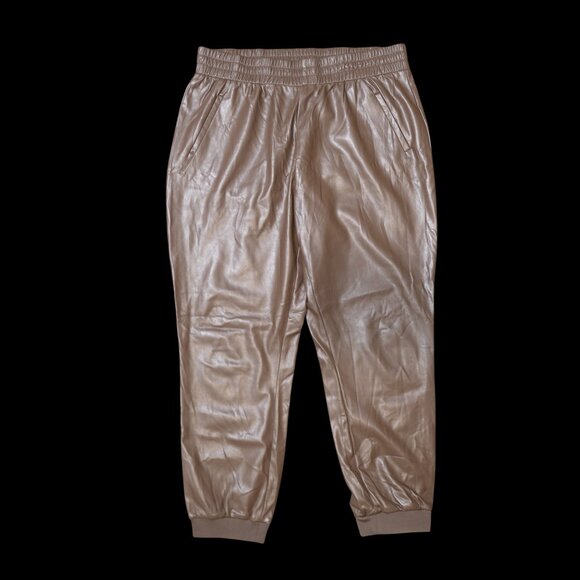 DKNY Jeans Faux Leather Joggers High Rise 2 Pockets Elastic Waist 2 Colors Sz XL - Picture 9 of 14
